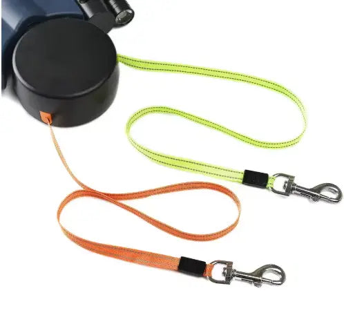 Black SHOPEZRA L.L.C. Auto Double Dog Leash with adjustable straps for walking two dogs simultaneously.