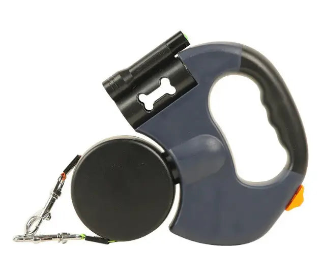 Black auto double dog leash by SHOPEZRA L.L.C., featuring hands-free design and secure clips for walking two dogs simultaneously.