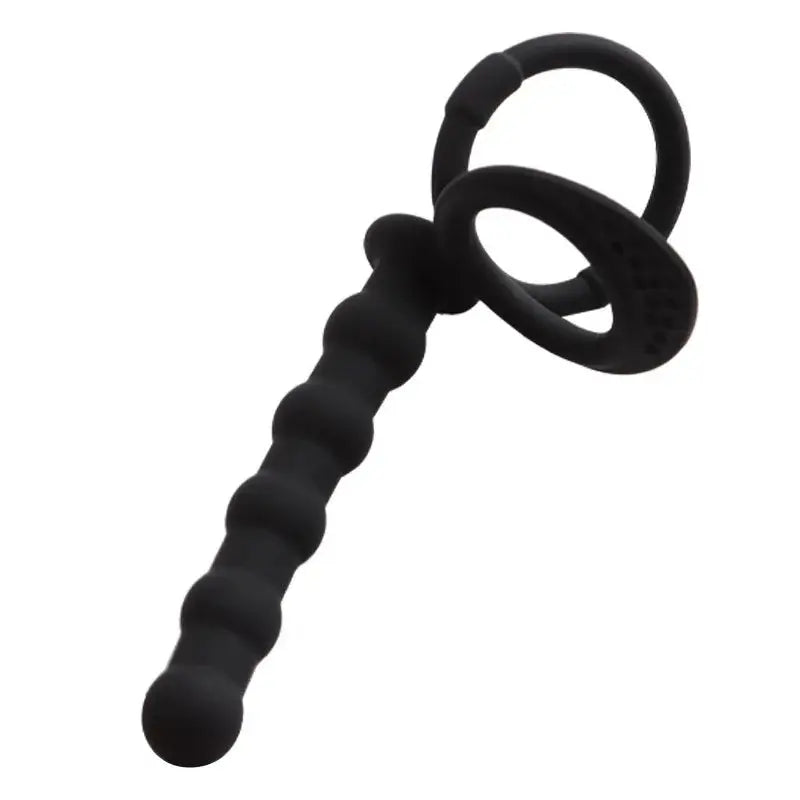 Black double penetration dildo and anal beads vibrator with G-spot massager for adult men and women.