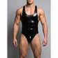 Fahion Men Elastic Bodysuit PU Leather Tank Top Sleeveless Muscle Shirt Fitness Hot Shapers Tights One Pieces Thong Leotard SHOPEZRA L.L.C.