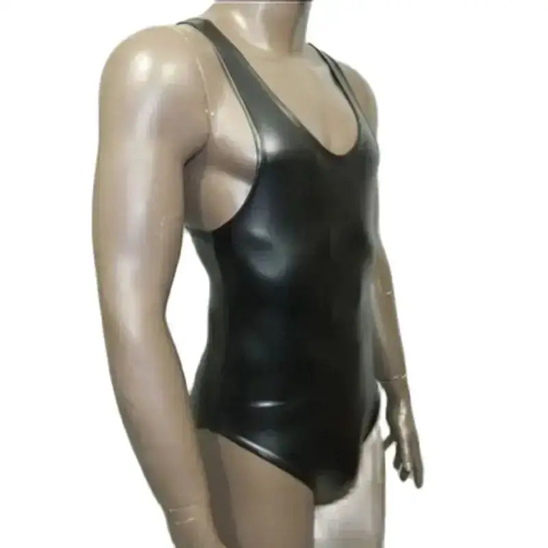Fahion Men Elastic Bodysuit PU Leather Tank Top Sleeveless Muscle Shirt Fitness Hot Shapers Tights One Pieces Thong Leotard by Dropshipman