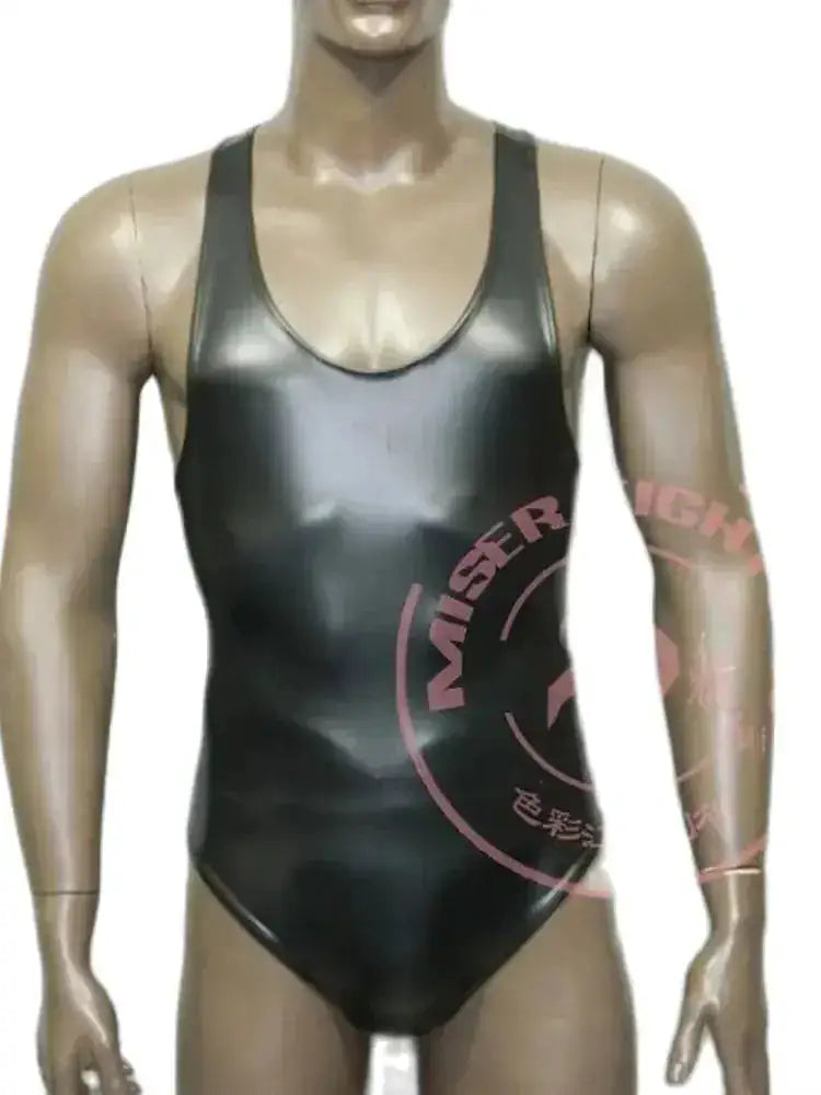 Fahion Men Elastic Bodysuit PU Leather Tank Top Sleeveless Muscle Shirt Fitness Hot Shapers Tights One Pieces Thong Leotard by Dropshipman