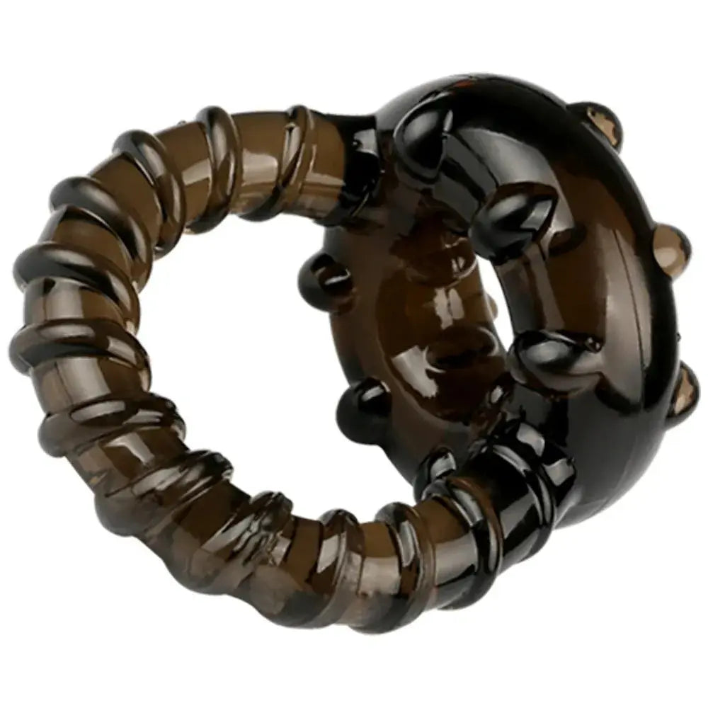 Black silicone dildo sex toy with penis rings, enlargers, and erection enhancer, designed for men, ultra-soft and long-lasting.