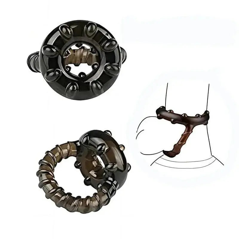 Silicone cock ring with enlargers and erection enhancer, ultra-soft and long-lasting sex toy for men, black color.