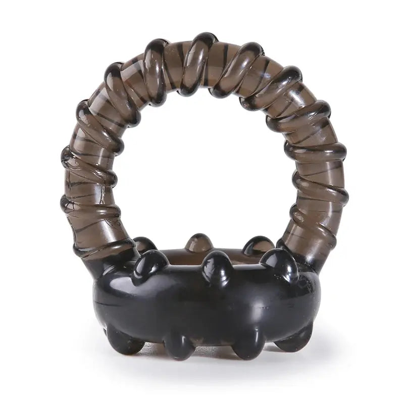 Black silicone dildo sex toy with penis rings and enlargers, featuring a soft and long-lasting design for enhanced erections.