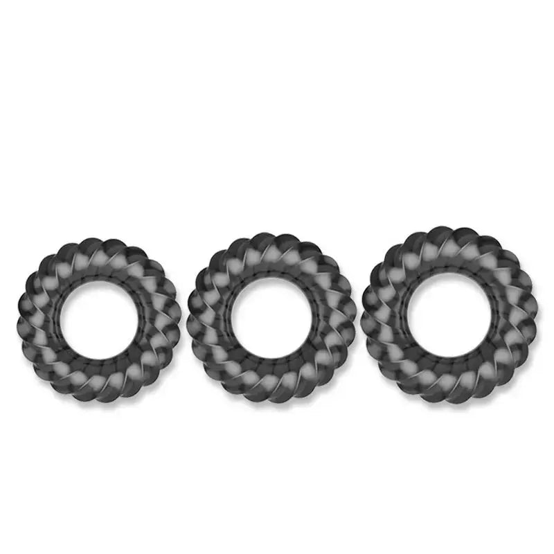 Black silicone dildo sex toy with penis rings and enlargers, designed for enhanced erection and long-lasting pleasure for men.