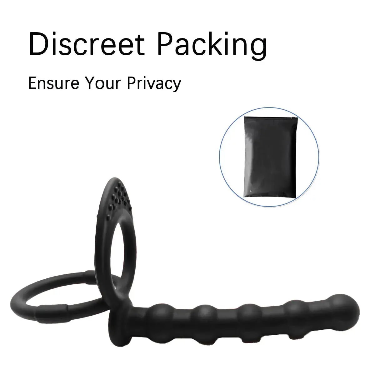 Black double penetration dildo and G-spot massager with anal beads, for couples and adult pleasure, by SHOPEZRA L.L.C.