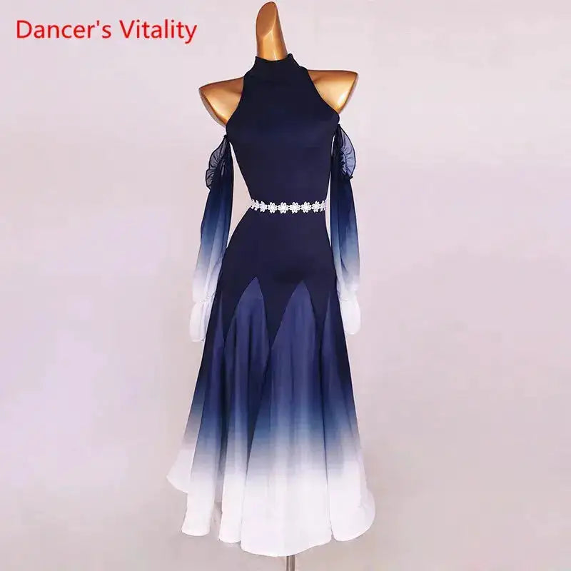 Modern Dance Dress Stand-Up Collar Mesh Sleeve Long Skirt Performance Clothing High-End Custom Child Woman Competition Clothes by Dropshipman
