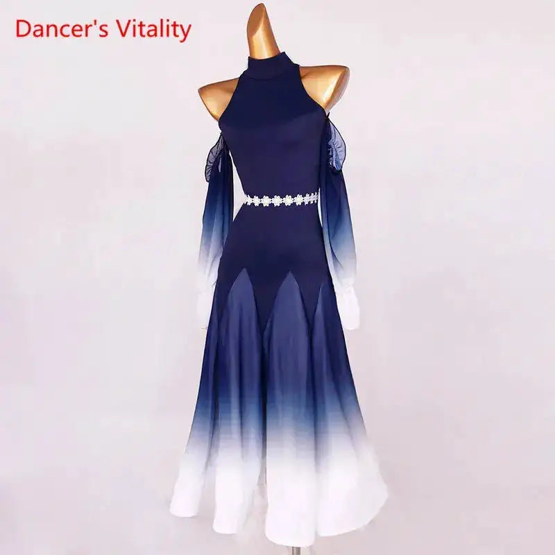 Modern Dance Dress Stand-Up Collar Mesh Sleeve Long Skirt Performance Clothing High-End Custom Child Woman Competition Clothes by Dropshipman