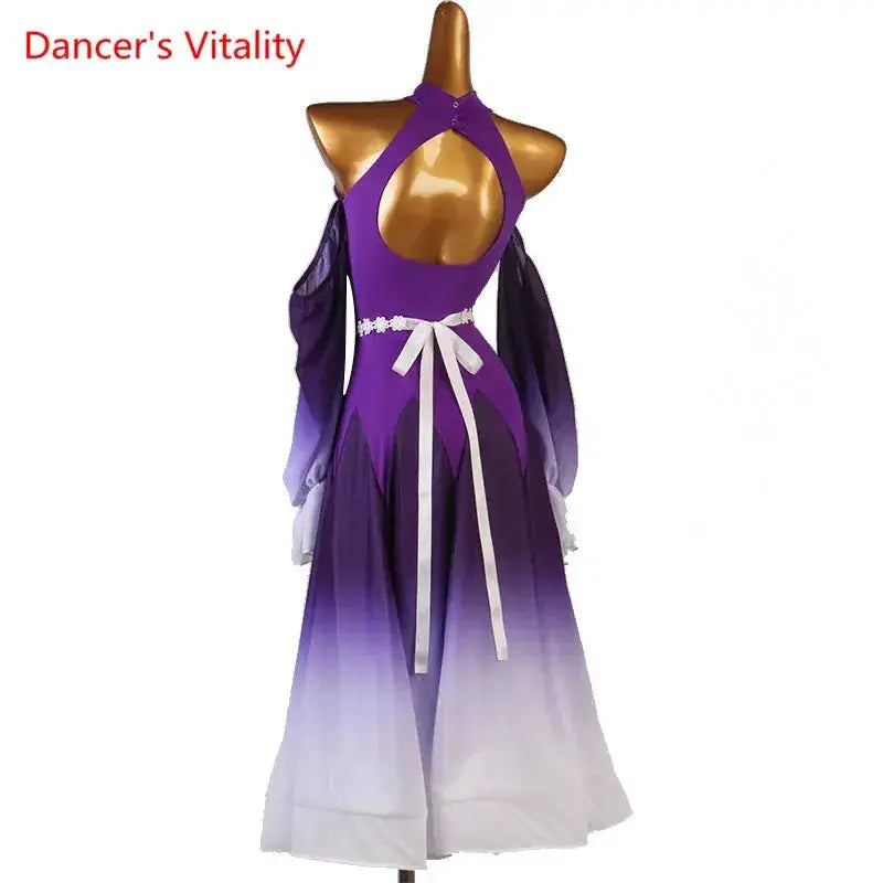 Modern Dance Dress Stand-Up Collar Mesh Sleeve Long Skirt Performance Clothing High-End Custom Child Woman Competition Clothes by Dropshipman