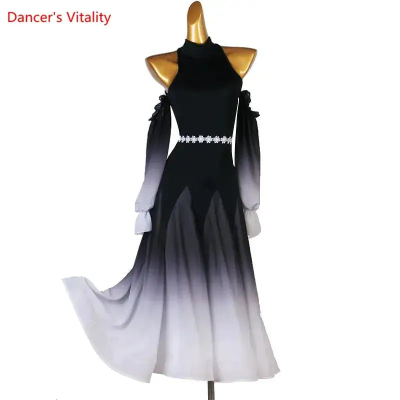 Modern Dance Dress Stand-Up Collar Mesh Sleeve Long Skirt Performance Clothing High-End Custom Child Woman Competition Clothes by Dropshipman