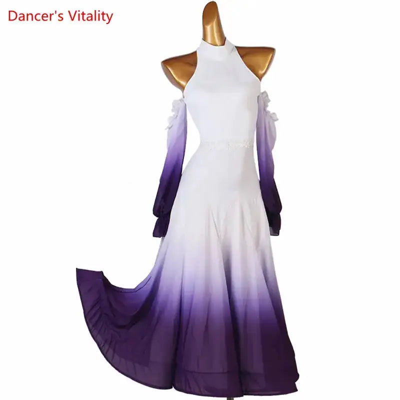 Modern Dance Dress Stand-Up Collar Mesh Sleeve Long Skirt Performance Clothing High-End Custom Child Woman Competition Clothes by Dropshipman