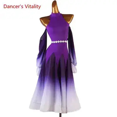 Modern Dance Dress Stand-Up Collar Mesh Sleeve Long Skirt Performance Clothing High-End Custom Child Woman Competition Clothes by Dropshipman