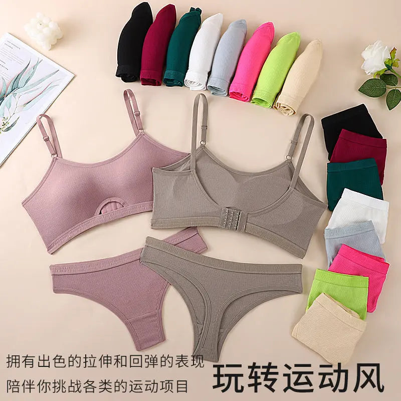 Black women's breathable underwear and sports bra set with a comfortable sling design and stylish back detail, from SHOPEZRA L.L.C.