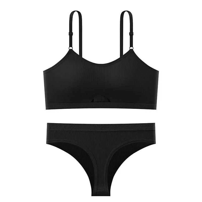Black women's breathable sports underwear and bra set with a comfortable sling design and stylish back detail by SHOPEZRA L.L.C.