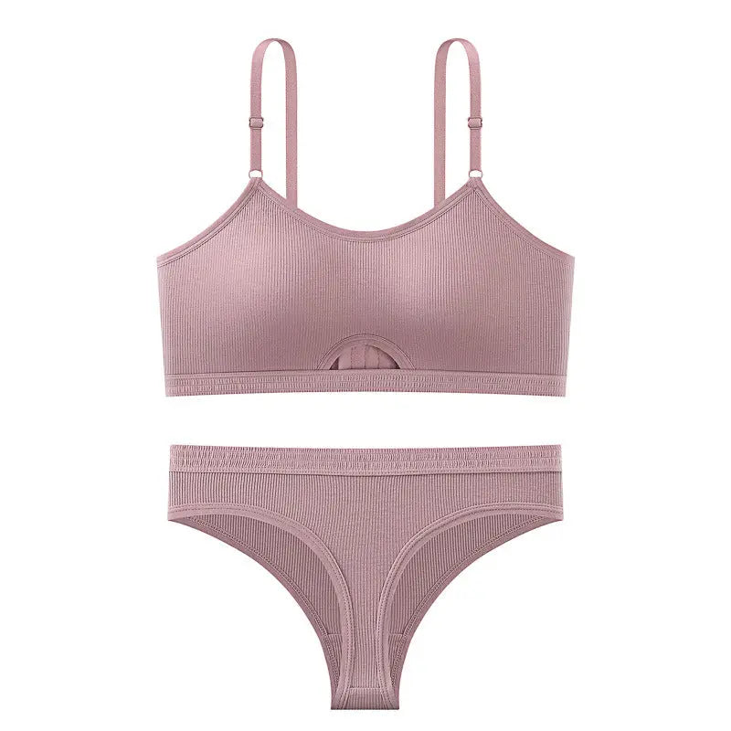 Black women's breathable casual underwear and sports bra set with a stylish back design, comfortable sling fit, and simple cross-border style.