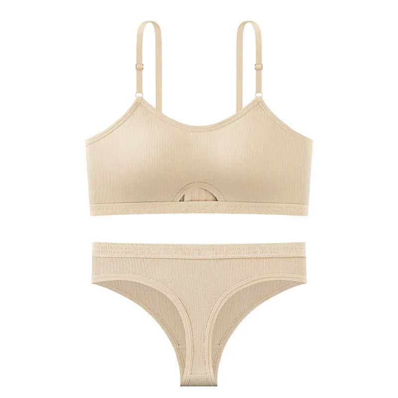Black women's breathable casual underwear and sports bra set by SHOPEZRA L.L.C., featuring a comfortable sling and beautiful back design.