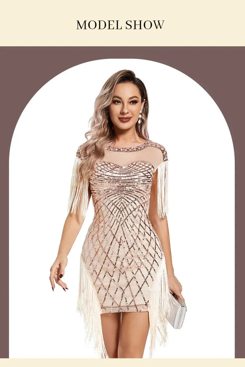 1920s Flapper Sequins Great Gatsby Cocktail Party Dress Sexy Retro Dress Wedding Dress Shop Dinner Dress Embroidered Dress SHOPEZRA L.L.C.