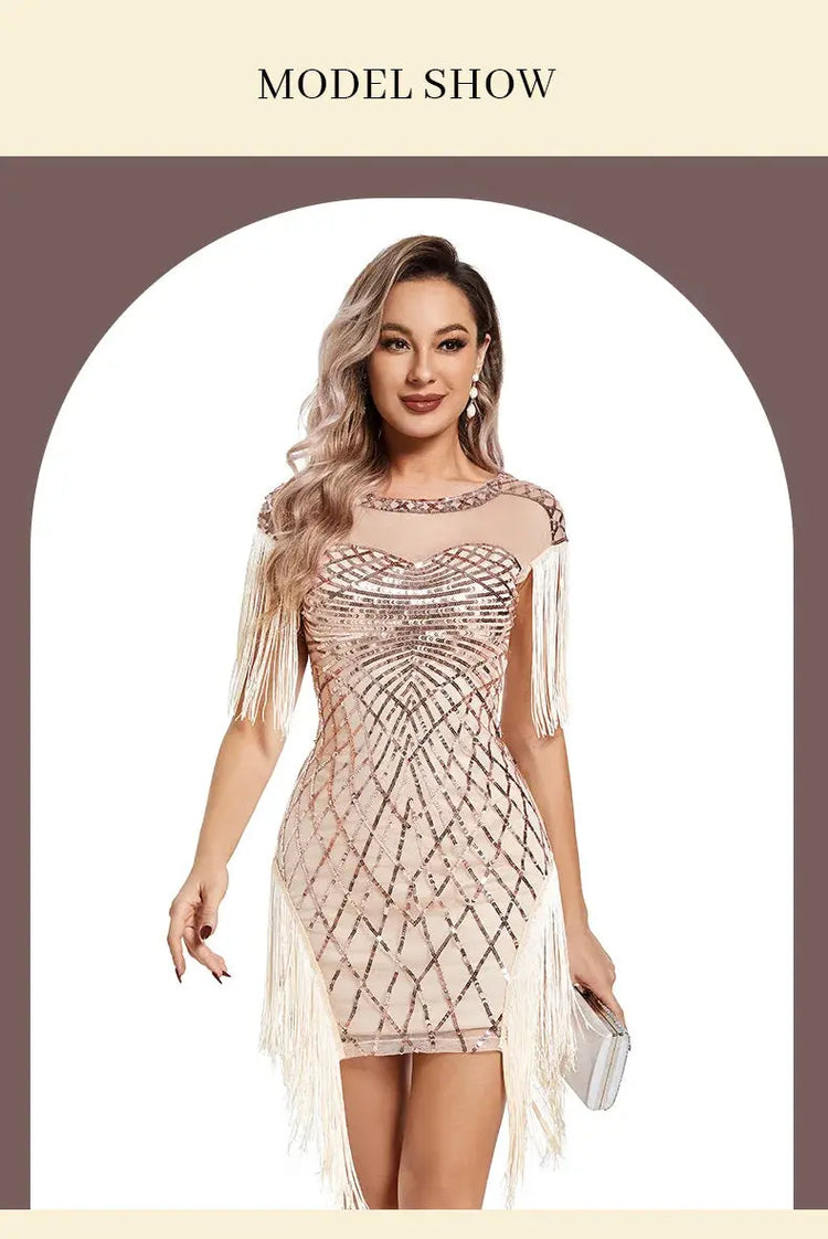 1920s Flapper Sequins Great Gatsby Cocktail Party Dress Sexy Retro Dress Wedding Dress Shop Dinner Dress Embroidered Dress SHOPEZRA L.L.C.
