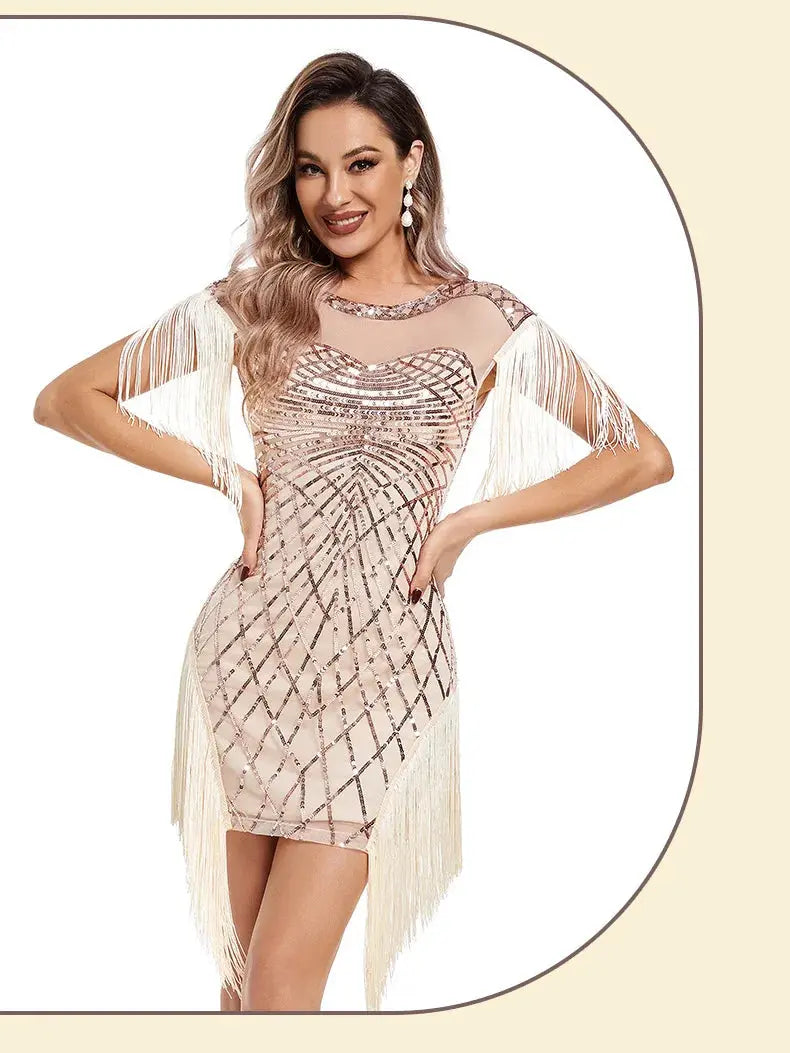 1920s Flapper Sequins Great Gatsby Cocktail Party Dress Sexy Retro Dress Wedding Dress Shop Dinner Dress Embroidered Dress SHOPEZRA L.L.C.