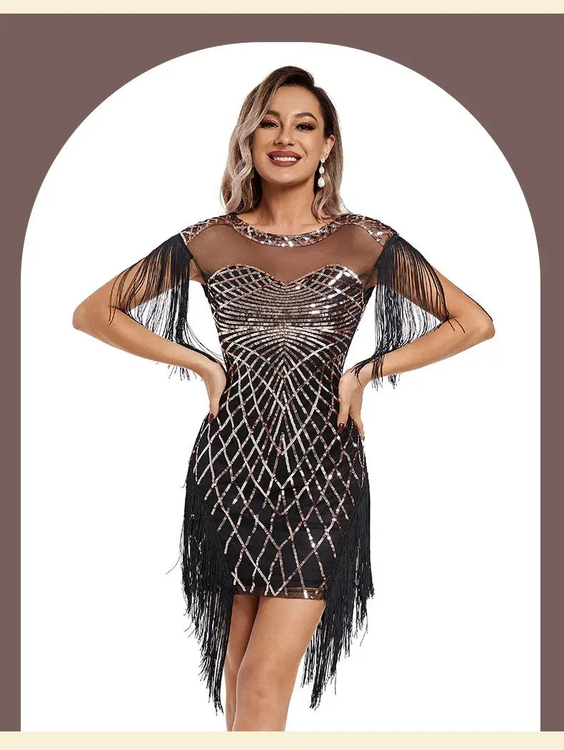1920s Flapper Sequins Great Gatsby Cocktail Party Dress Sexy Retro Dress Wedding Dress Shop Dinner Dress Embroidered Dress SHOPEZRA L.L.C.