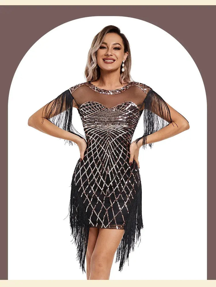 1920s Flapper Sequins Great Gatsby Cocktail Party Dress Sexy Retro Dress Wedding Dress Shop Dinner Dress Embroidered Dress SHOPEZRA L.L.C.