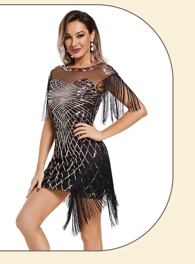 1920s Flapper Sequins Great Gatsby Cocktail Party Dress Sexy Retro Dress Wedding Dress Shop Dinner Dress Embroidered Dress SHOPEZRA L.L.C.