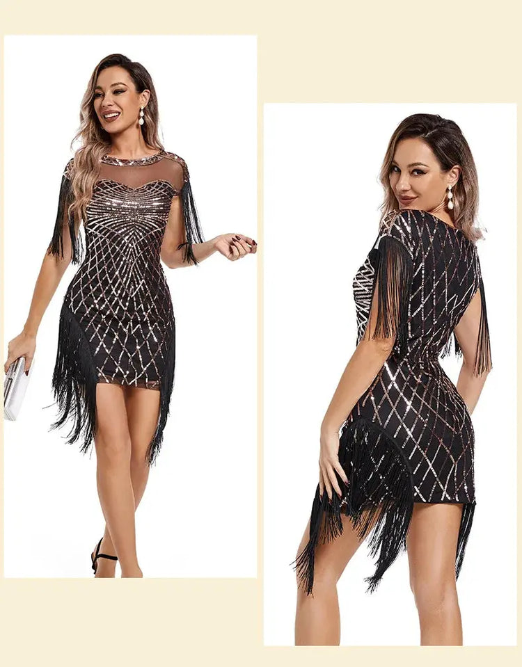 1920s Flapper Sequins Great Gatsby Cocktail Party Dress Sexy Retro Dress Wedding Dress Shop Dinner Dress Embroidered Dress SHOPEZRA L.L.C.