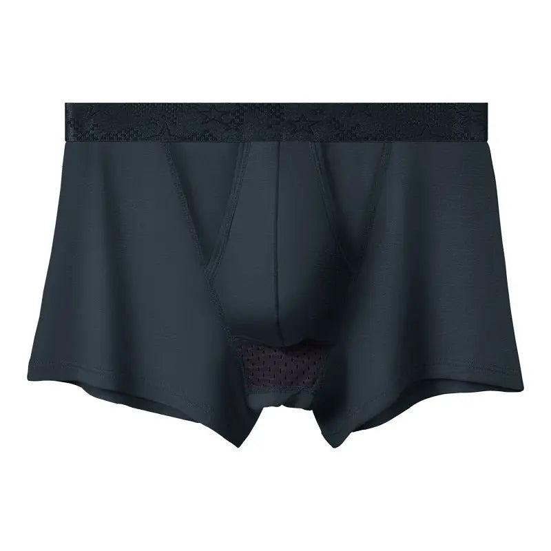 Black bullet-type men's underwear by SHOPEZRA L.L.C., breathable ice silk boxer pants with separate design and thin, comfortable fit.
