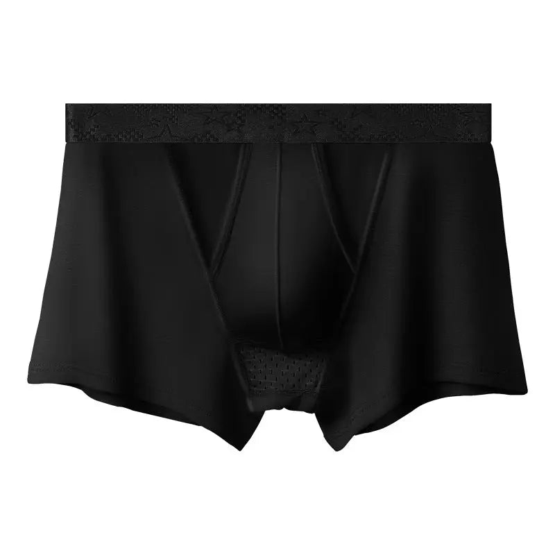 Black bullet-type men's underwear by SHOPEZRA L.L.C., made of breathable ice silk fabric with a separate scrotum design and slim fit.