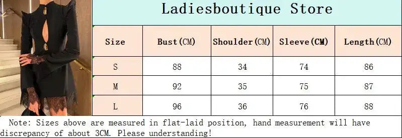 Lace Trim Hollow Out Mini Dress Women Pads Shoulder Waist Cinched High Neck Metal Decorative A-line Gown Lady Daily Party Gowns by Dropshipman