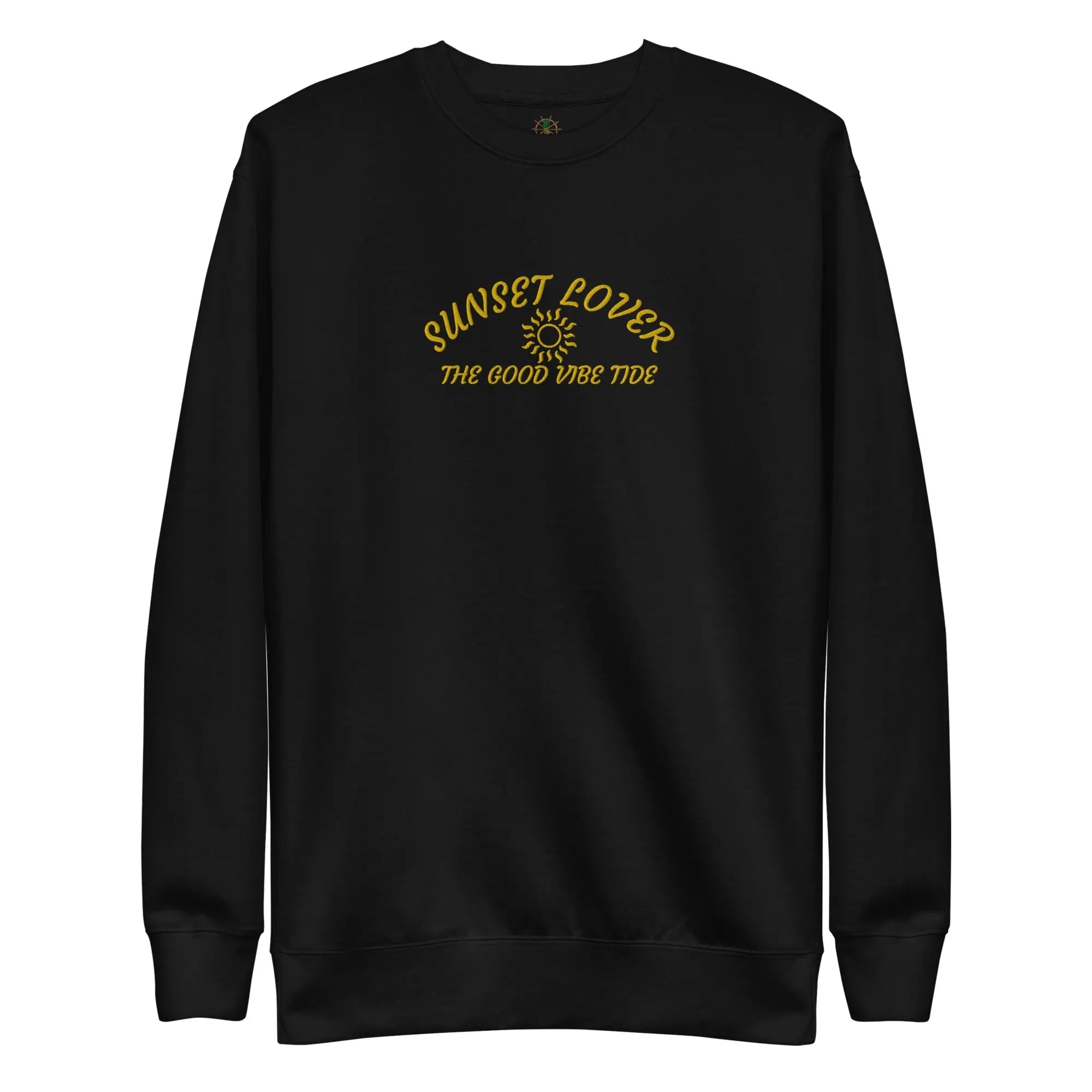 Black Premium Sunset Lover Sweatshirt by SHOPEZRA L.L.C., featuring a sunset graphic and comfortable fit.