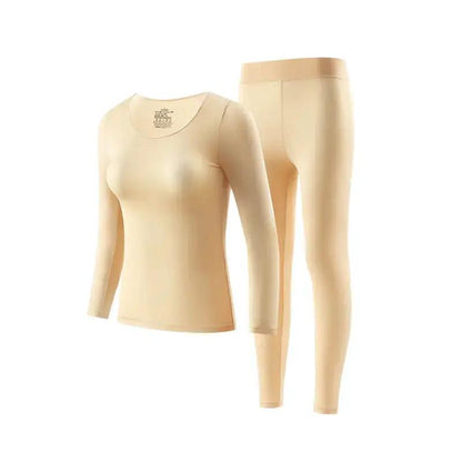 Seamless Thermal Underwear Set for Women, Invisible Thermal Thin Base Layer, Temperature-Regulating Autumn Long-Sleeve Top and Long Pants by Dropshipman