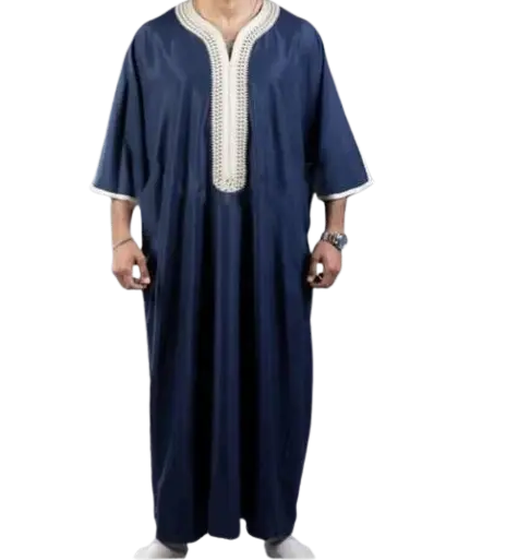 Black men's long shirt Muslim robe by SHOPEZRA L.L.C., featuring a stylish, traditional design with a comfortable fit.