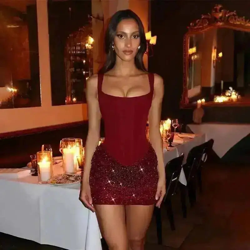 Townlike Pleated Slim Bodycon Dress Women Spaghetti Strap Mini 2026 Summer Dress Sequin Evening Nightclub Sexy Party Dresses by Dropshipman