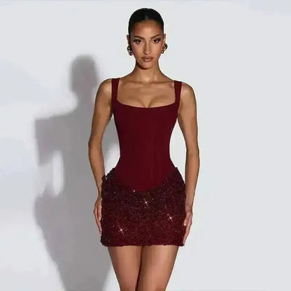 Townlike Pleated Slim Bodycon Dress Women Spaghetti Strap Mini 2026 Summer Dress Sequin Evening Nightclub Sexy Party Dresses by Dropshipman