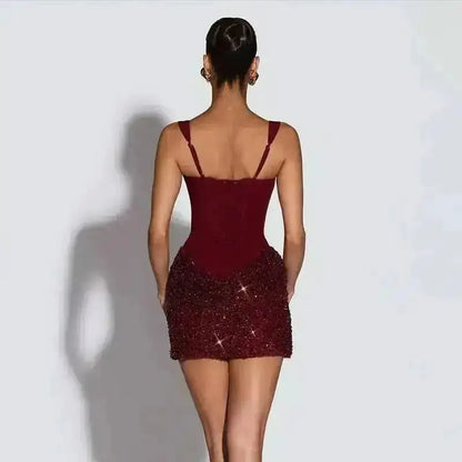 Townlike Pleated Slim Bodycon Dress Women Spaghetti Strap Mini 2026 Summer Dress Sequin Evening Nightclub Sexy Party Dresses by Dropshipman