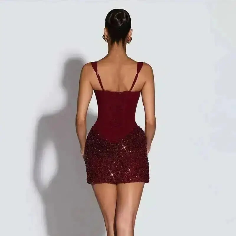 Townlike Pleated Slim Bodycon Dress Women Spaghetti Strap Mini 2026 Summer Dress Sequin Evening Nightclub Sexy Party Dresses SHOPEZRA L.L.C.