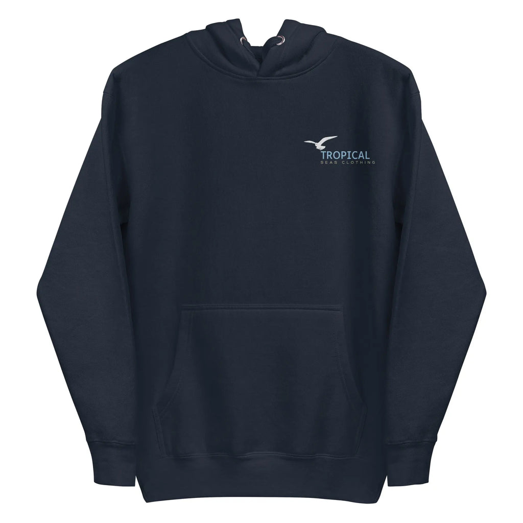 Unisex Seagull Shores Embroidered Hoodie in navy blue, showcasing the embroidered unisex hoodie design.