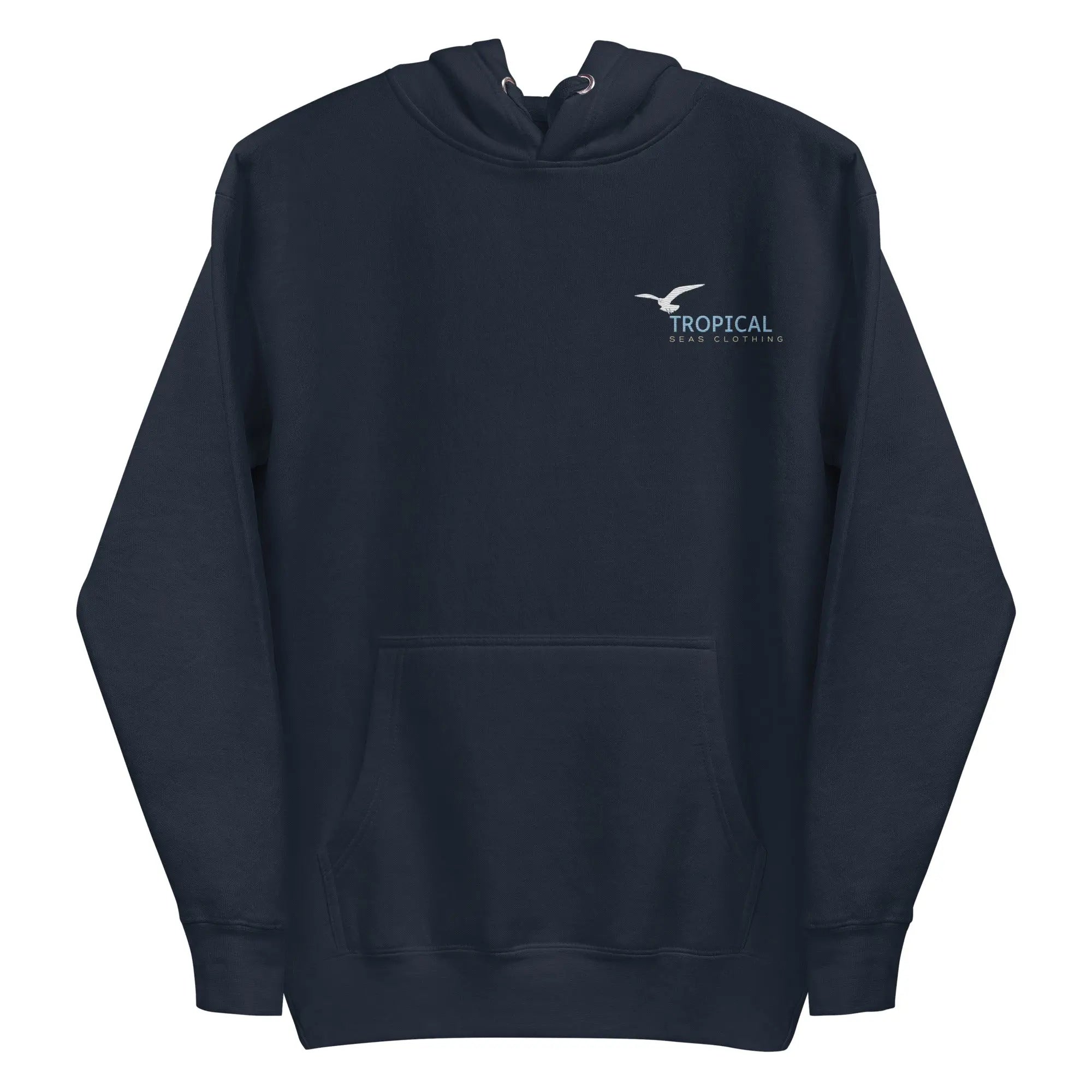 Unisex Seagull Shores Embroidered Hoodie in navy blue, showcasing the embroidered unisex hoodie design.