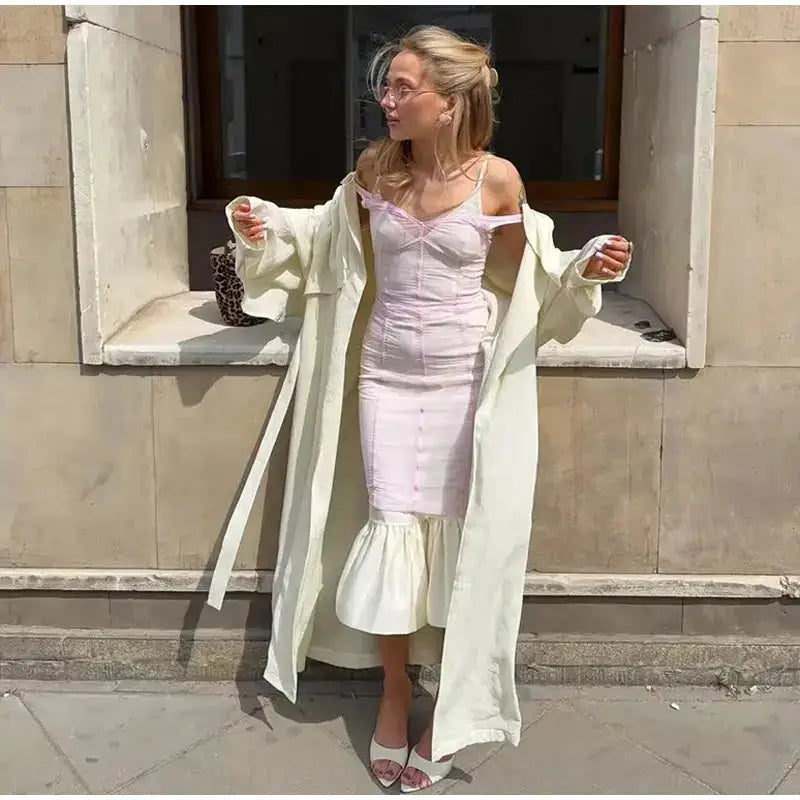 Women Sheer Mesh Overlay Midi Dress Waist Cinched Sleeveless Spaghetti Strap 2026 Summer Accessories Trendy Classy Lady Outfits by Dropshipman