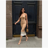 Women Sheer Mesh Overlay Midi Dress Waist Cinched Sleeveless Spaghetti Strap 2026 Summer Accessories Trendy Classy Lady Outfits SHOPEZRA L.L.C.