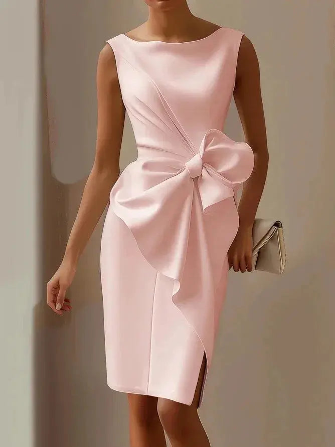 Black sleeveless women's dress with a fitted waist, elegant style, perfect for dates, by SHOPEZRA L.L.C.