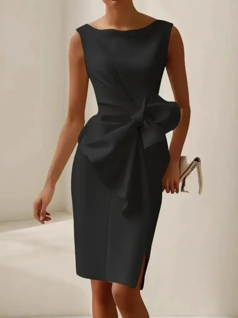 Elegant black sleeveless women's dress with fitted waist, refined style, and pure color for dates by SHOPEZRA L.L.C.