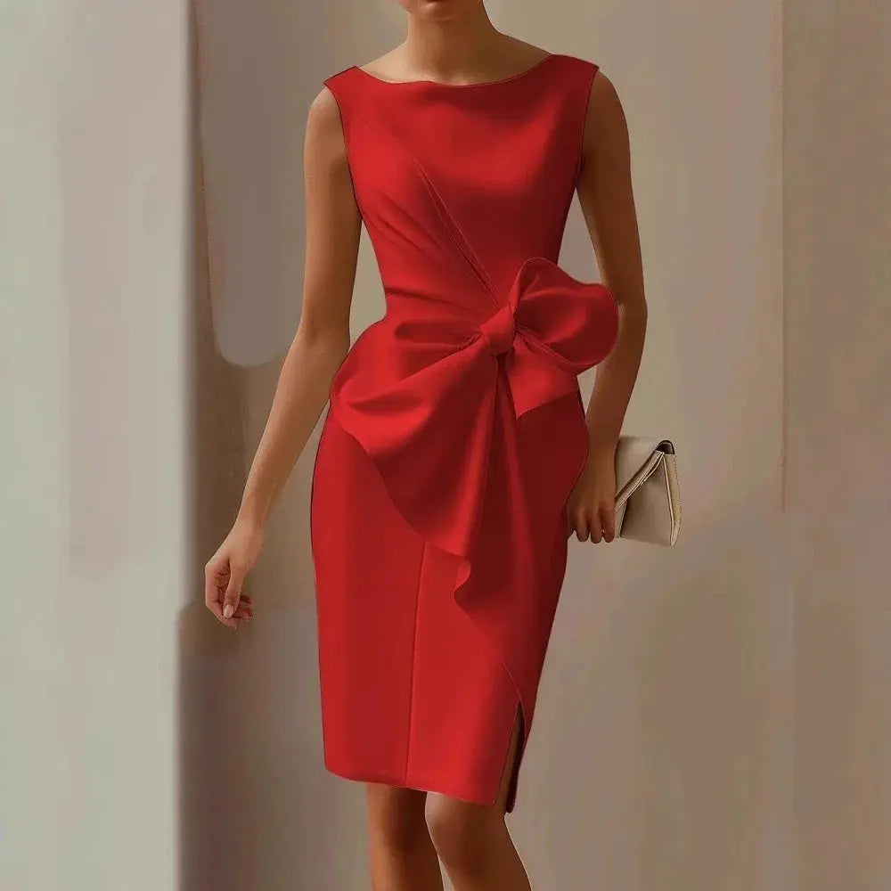 Black sleeveless women's dress by SHOPEZRA L.L.C. with fitted waist, elegant style, suitable for dates and special occasions.