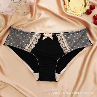 Eisseide Nähte Mesh nahtlose Unterwäsche Damen sexy reine Spitze Kante atmungsaktiver Baumwollzwickel antibakterieller Mid-Waist Slip