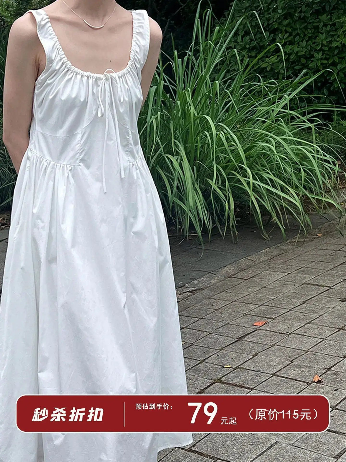 Luxi French Sleeveless Pleated Camisole dress Summer Minimalist Joker Waist Elegant Long Dress 5068 by Dropshipman