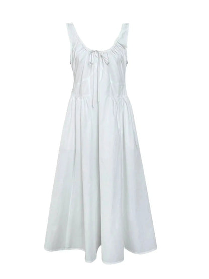 Luxi French Sleeveless Pleated Camisole dress Summer Minimalist Joker Waist Elegant Long Dress 5068 by Dropshipman