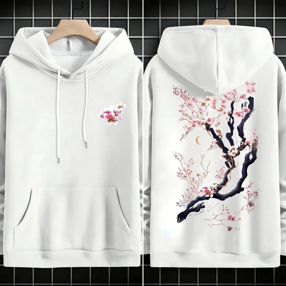Plum blossoms that can withstand severe cold Print  Mans Retro Loose Hoodie  Fleece Warm Fashion Hoody Unisex Basics Clothing SHOPEZRA L.L.C.