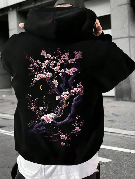 Plum blossoms that can withstand severe cold Print  Mans Retro Loose Hoodie  Fleece Warm Fashion Hoody Unisex Basics Clothing SHOPEZRA L.L.C.